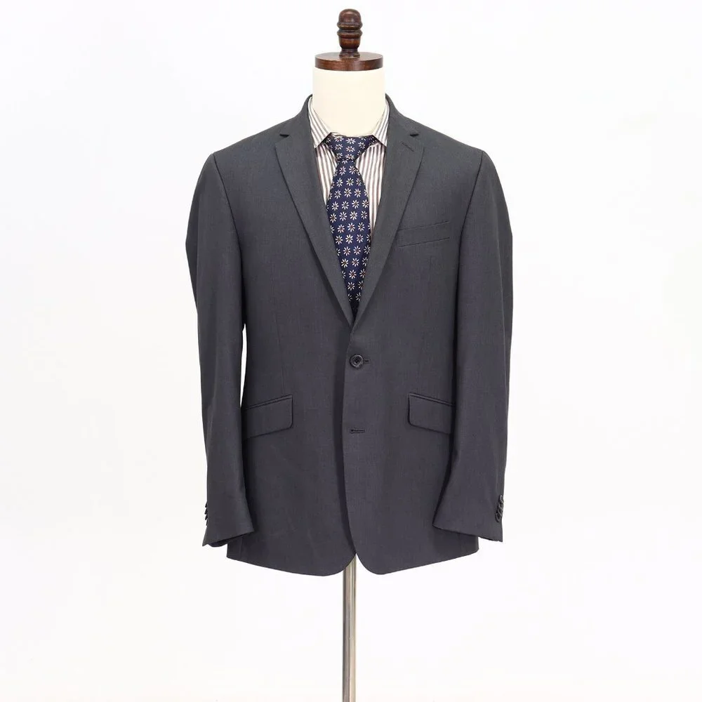 Kenneth Cole 46R Gray Solid 2-Button Sport Coat Blazer Jacket W033